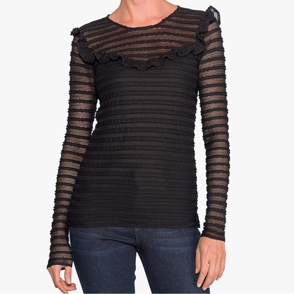 Parker Tops - Parker Carmen Long Sleeve Black Fitted Lace Top